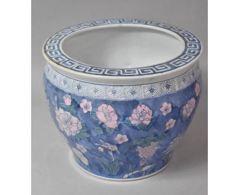 A Modern Chinese Floral Decorated Fish Bowl Planter, 21cm high 