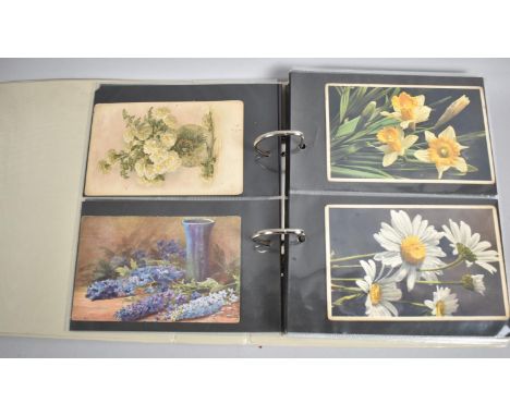 A Ring Binder Album Containing Floral Postcards 