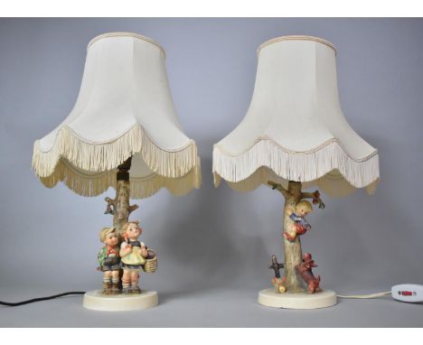 A Pair of Goebel Figural Table Lamps, Shades af 