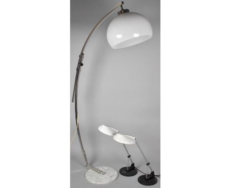 A Standard Lamp with Stainless Steel Adjustable Crescent Support Together with Two Work Lamps 