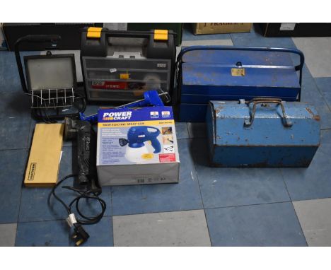 A Collection of Hand Tools, Electric Tools, Flood Light etc, Electricals Untested 
