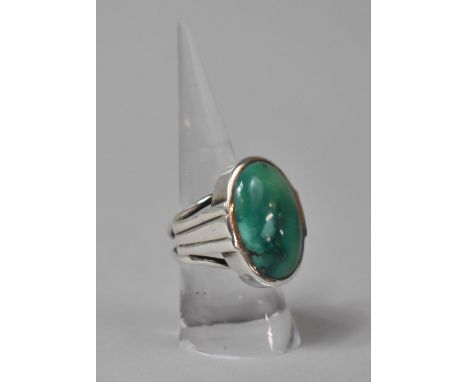 A Heavy Navajo Style Silver and Green Turquoise Ring Size O 1/2 