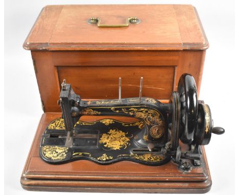 An Early Cased American Singer Manual Sewing Machine, Cover Missing Hinged Door 