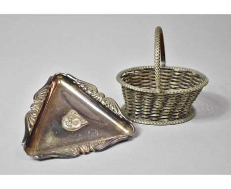 A Triangular Trinket Dish, Decorated in Relief with the Cheshire Cat, Together with a Silver Plated Basket with Loop Handle, 