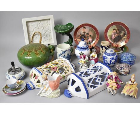 A Collection of Various Ceramics to Include Dutch Blue and White Ashtrays and Vases, Delft Tankard, Green Glazed Flask etc 