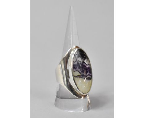 A Modern Silver and Blue John Dress Ring, Sheffield Hallmark, Size R, Stone 3x1cm 