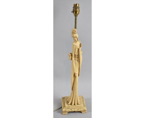 An Oriental Resin Figural Table Lamp, No Shade, 53cm high 