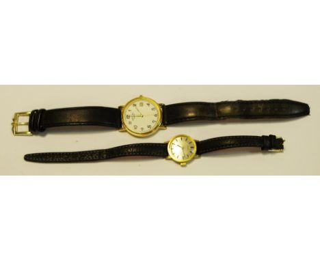 A gold plated Rotary wristwatch, leather strap; a ladies Tissot stylist watch (2)