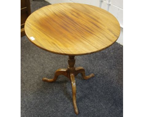 A George III mahogany tilt top tripod table, fruitwood column, cabriole legs, pad feet. 71cm high x 71cm diameter.