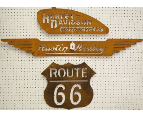 Advertisement - Automobilia - a Harley Davidson motorcycle stencil sign; another Route 66 (2)