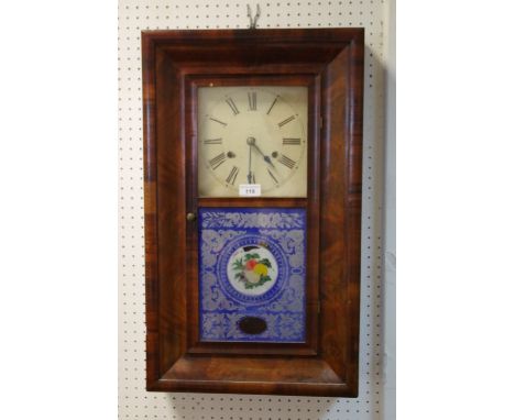 An American walnut and mahogany wall clock,hand painted panel door