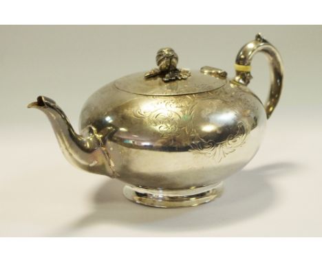 A William Robert Smily Victorian silver melon shaped teapot, fruiting finial, chased body with vacant cartouche, hall marked 