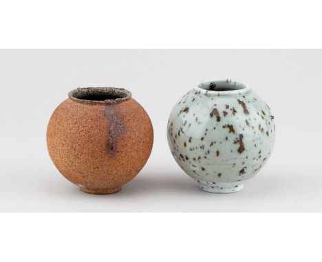 † ADAM BUICK (born 1978); two mini porcelain moon jars covered in different glazes, impressed AB marks, tallest 8.5cm (2).Con