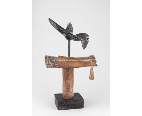 † JOHN MALTBY (1936-2020); 'King and Raven', a tall stoneware sculpture, inscribed signature and title dated 2008, height 50c