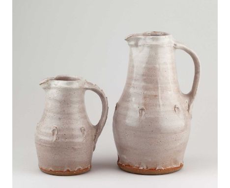 JIM MALONE (born 1946); a stoneware jug covered in pale grey glaze, impressed JM and L (for Lessonhall) marks, height 25cm, a