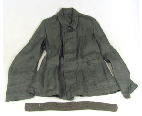 A Third Reich Hitler Jugend Drell Jacke style overshirt , having two waist pockets with full button front, marked to interior