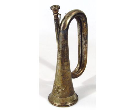 A Weimar Republic/Third Reich bugle, emblazoned with The Hitler Youth Bannadler eagle in flight with canted swastika, white m