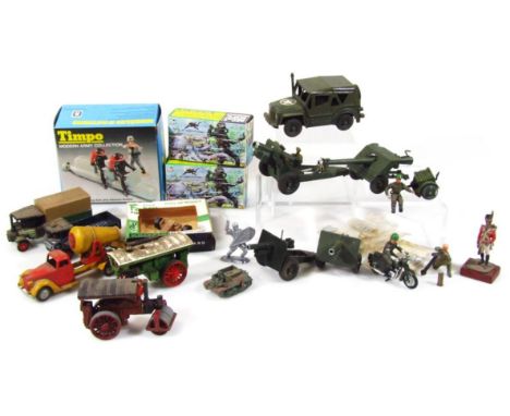 Various die-cast army and other vehicles, to include Britains Jeep 12cm wide, Timpo modern Army Collection floating sub Germa