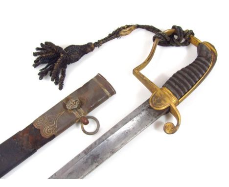 A late 18thC early 19thC Royal Navy Officers Sword by Gibson Thomson & Craigs, having etched, fullered blade, with fouled anc