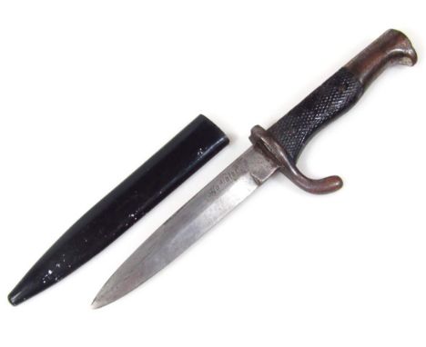 A Third Reich Hitler Jugend dagger/bayonet by Karl Wusthof, having etched 'Gladiator' to blade, leading to single guard, two 