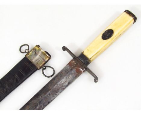 A George III naval dirk, having double edged blade with foliate scrolls, crown and anchor engraved, signed J. Knubley (presum