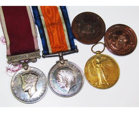 A WWI medal trio, comprising campaign, victory and good conduct with regular Army clasp groups, each similarly marked 4739947