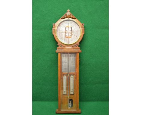 Oak cased Admiral Fitzroy Royal Polytechnic barometer having silvered dials for Yesterday and Today, a Fahrenheit thermometer