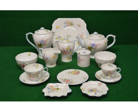 Shelley Wild Flowers No. 13668 part tea and coffee service to comprise: teapot, coffee pot, milk and cream jugs, lidded sugar