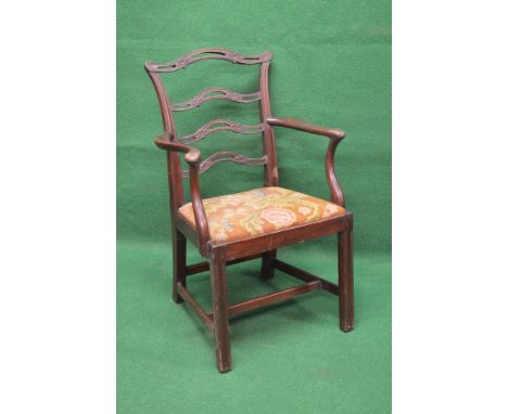 Georgian mahogany ladder back chair having pierced and carved top and back rails, supported by moulded uprights and scrolled 