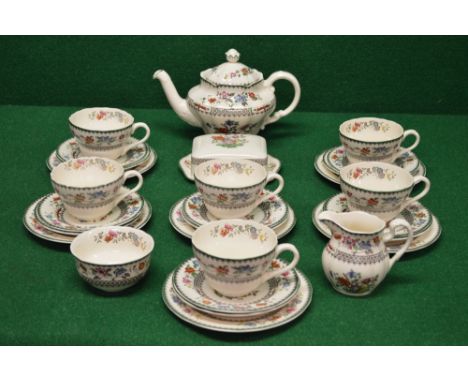 Spode Chinese Rose pattern tea service to comprise: six 6" tea plates, six 7.5" tea plates, six cups and saucers, butter dish