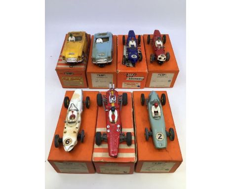 VIP Raceways: A collection of seven boxed VIP Raceways vehicles to comprise: Healey, R65S, yellow body in correct colour spot