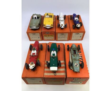 VIP Raceways: A collection of seven boxed VIP Raceways vehicles to comprise: Healey, R65, light blue body in correct colour s