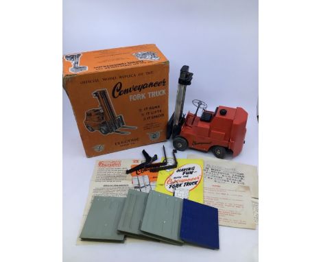 Victory: A boxed Victory Industries. Surrey, battery operated, 1:14 Scale, Conveyancer Fork Truck, red body, vehicle appears 