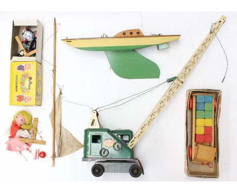 Pelham: A boxed Pelham Puppet, Cat, together with an unboxed Pelham girl; a Bowman yacht, Lumar Contractors crane and boxed w