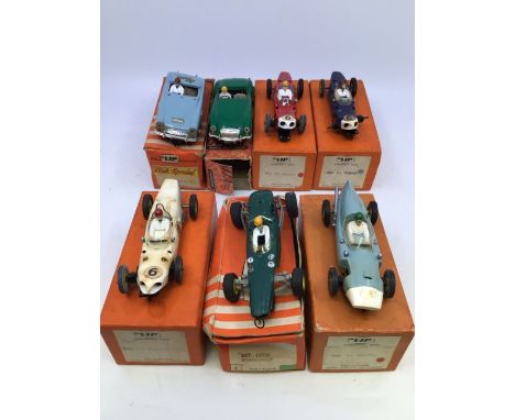 VIP Raceways: A collection of seven boxed VIP Raceways vehicles to comprise: Healey, R65S, light blue body in yellow colour s