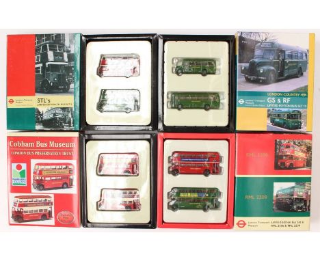 Diecast: A collection of four boxed diecast London Transport Museum sets to comprise: STL Bus Set 9, London Country GS &amp; 