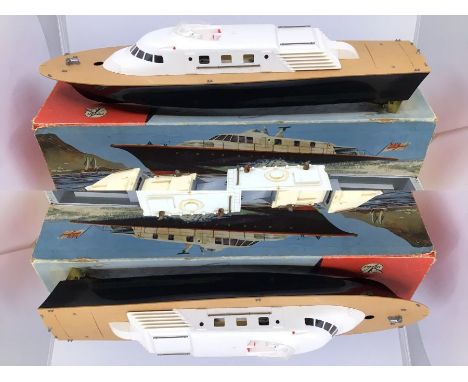 Victory: A boxed Victory Industries, Surrey, battery operated, 1:64 Scale, Vosper Triple Screw Express Turbine Yacht, black, 