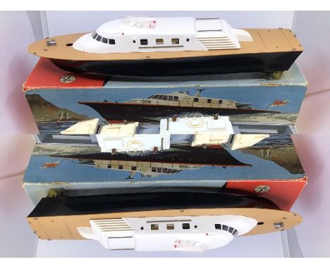 Victory: A boxed Victory Industries, Surrey, battery operated, 1:64 Scale, Vosper Triple Screw Express Turbine Yacht, black, 