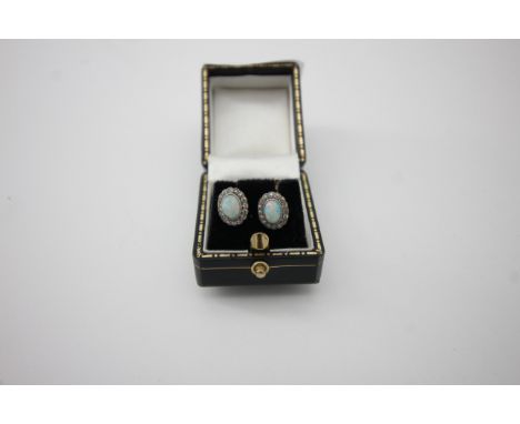 Pair of vintage opal earrings, 9ct 