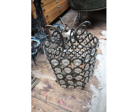 Vintage metal and glass ceiling light, well proportioned 