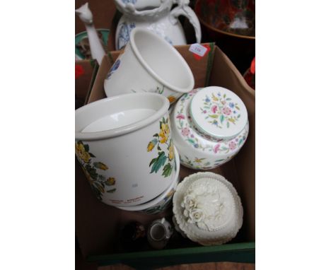 Variety of Portmeirion decorated flower pots, plus ginger jar, lidded item and 2 small jugs
