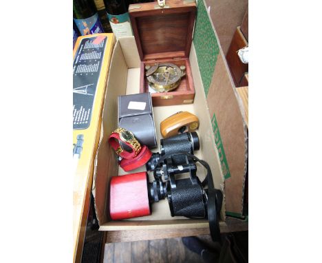 Boxed reproduction compass, pair of vintage Kent Binoculars (8 x 30), ladies wristwatch by Charles Brus (Quartz), gentlemans 