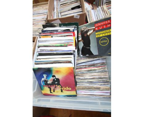 Large box of 1980's 45 rpm records, artists R including Lionel Ritchie, Cliff Richard, Diana Ross, Chris Rea, Rush and Tom Ro