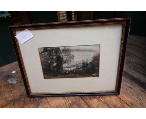 Fine framed etching by Jean Baptiste-Camille COROT, 1796-1875 signed. Charles Nicholls & Son, Manchester label on reverse