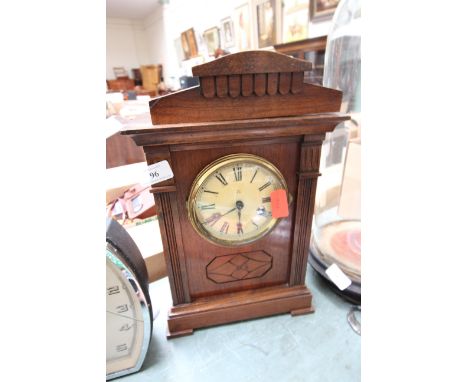 Edwardian mantle clock, Roman Numerals, brass and in wood case
