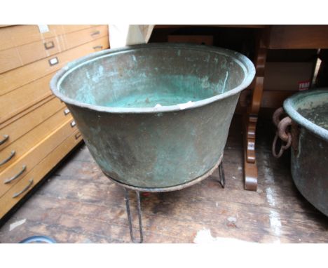 Extremely large copper, presumably cooking vessel, on stand - ideal as planter
