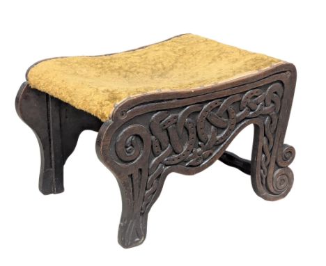 A Irish Celtic Arts &amp; Crafts carved oak stool. Late 19th/Early 20th Century. Circa 1900. 1