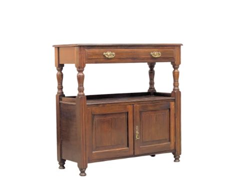 A late 19th century walnut buffet table with drawer and 2 door cupboard. Circa 1880-1900. 100 x 41 x 100cm. 6