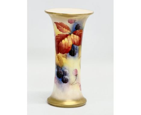 Kitty Blake. An Early 20th Century Royal Worcester painted fruit vase. Decorated by Kitty Blake. 10x19.5cm