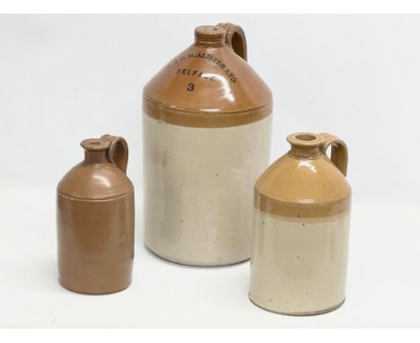 3 Early 20th Century flagons. R &amp; D McAlister LTD, Belfast. George Skey. 47cm. 33cm. 29cm
